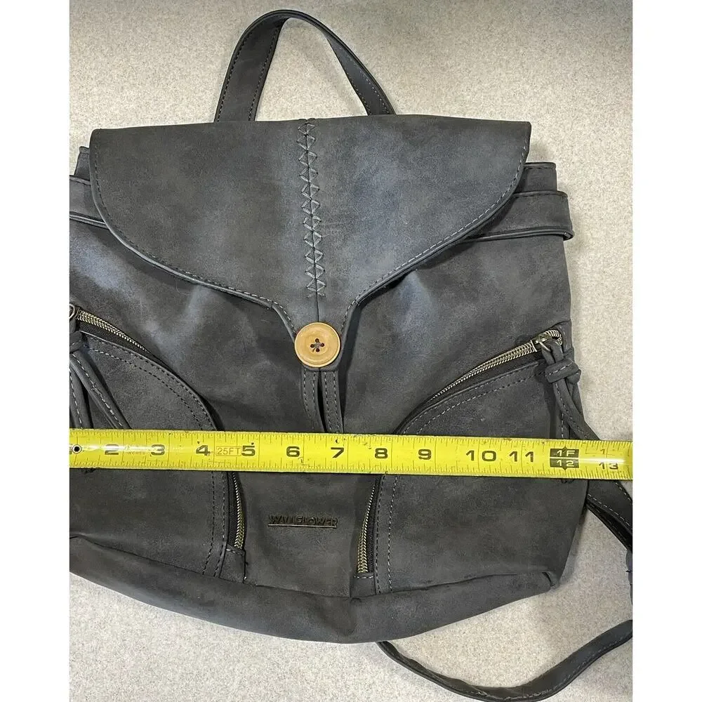Wallflower Faux leather Mini Gray Backpack With Adjustable Strap’s Front Pockets